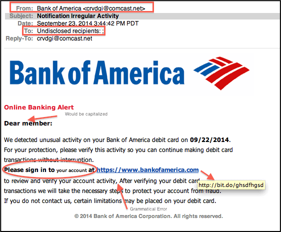 irregular activity notification of bank of america Hitachi systems security